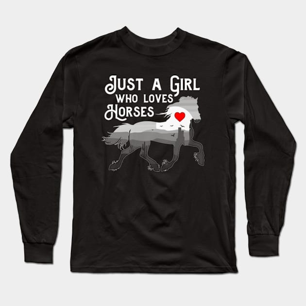 Just A Girl Who Loves Horses Funny Horse Lovers Long Sleeve T-Shirt by Atelier Djeka